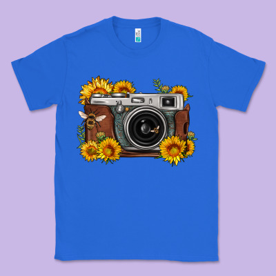 Sunflower Bee Vintage Camera Classic Tee Designed By Fadigitalartstudio