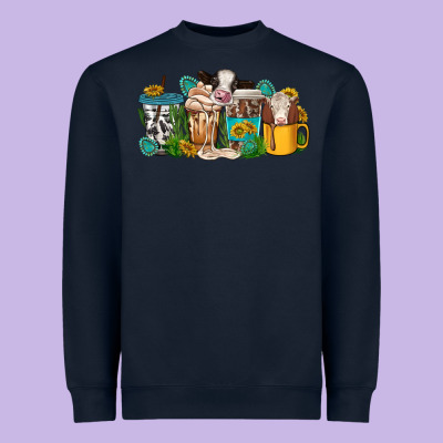 Western Cow Coffee Cup Heavyweight Sweatshirt Designed By Texasbilliewilder