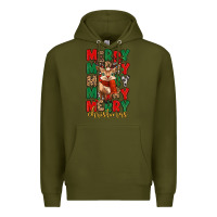 Army Green merry christmas reindeer Premium Hoodie - MaliasSmallBusiness