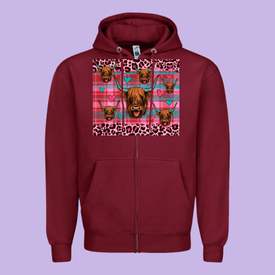 Highland Cow Valentines Zipper Hoodie Designed By Jahusdesignshop