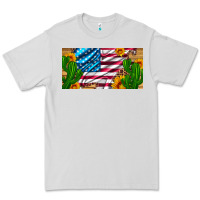 Dove Grey usa flag and cactus and sunflowers with leopard and wood license  plat Premium Tee - Artiststas