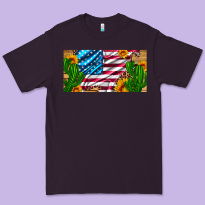Usa Flag And Cactus And Sunflowers With Leopard And Wood License  Plat Premium Tee Designed By Artiststas