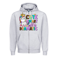Heather Grey cute smart and a little bit dramatic unicorn Zipper Hoodie - AdoDesignShop