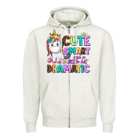 Oatmeal Heather cute smart and a little bit dramatic unicorn Zipper Hoodie - AdoDesignShop