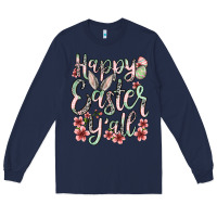 Navy Easter Day Happy Easter y'all Long Sleeve Tee - OliviaCreatesArt