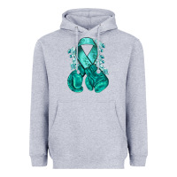 Heather Grey teal ribbon with boxing gloves Heavyweight Hoodie - NancyCooperArtShop