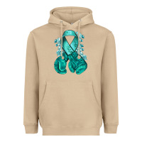 Mushroom teal ribbon with boxing gloves Heavyweight Hoodie - NancyCooperArtShop