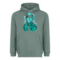 Sage teal ribbon with boxing gloves Heavyweight Hoodie - NancyCooperArtShop