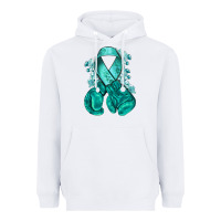 White teal ribbon with boxing gloves Heavyweight Hoodie - NancyCooperArtShop