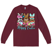 Burgundy Happy Easter western peeps Long Sleeve Tee - OliviaCreatesArt