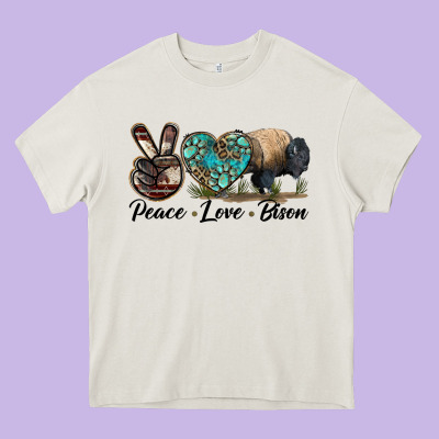 Peace Llve Bison Heavy Core Tee Designed By Lillyallendesigns