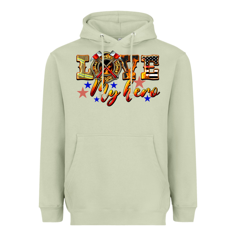 Love My Hero Firefighter Heavyweight Hoodie by LillyAllenDesigns | Teevron