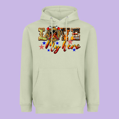 Love My Hero Firefighter Heavyweight Hoodie Designed By Lillyallendesigns