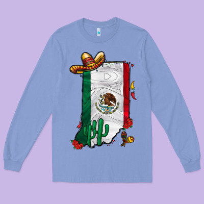 Mexican Indiana Long Sleeve Tee Designed By Cowhidedigitalart