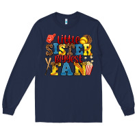 Navy little sister biggest fan softball Long Sleeve Tee - AdoDesignShop