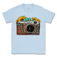 Dusty Blue Sunflower Gemstone Vintage Camera Classic Tee - FaDigitalArtStudio