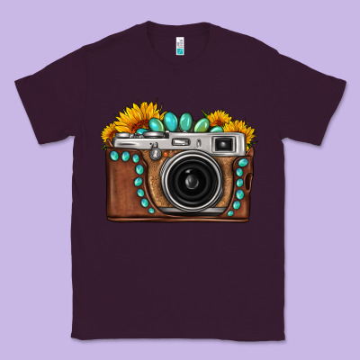 Sunflower Gemstone Vintage Camera Classic Tee Designed By Fadigitalartstudio