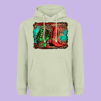 Country Boots Christmas Heavyweight Hoodie Designed By Jasminsmagicworld