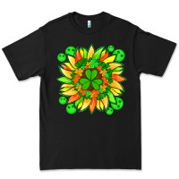 Black sunflower with st patricks smiley face and shamrock with glitter Premium Tee - Artiststas