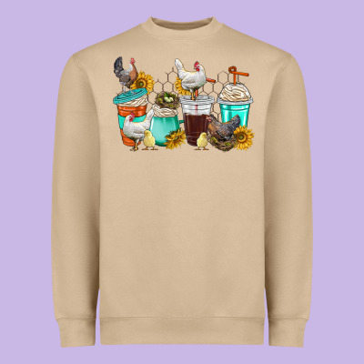 Chicken Coffee Cups Heavyweight Sweatshirt Designed By Texasbilliewilder