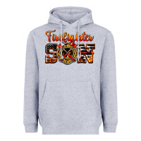 Heather Grey American Flag Firefighter Son Heavyweight Hoodie - LillyAllenDesigns