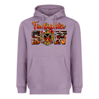 Lavender American Flag Firefighter Son Heavyweight Hoodie - LillyAllenDesigns