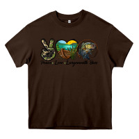 Chocolate Brown peace love largemouth bass Heavy Core Tee - LillyAllenDesigns