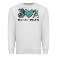 Oatmeal Heather peace love phlebotomy Premium Sweatshirt - MaliasSmallBusiness