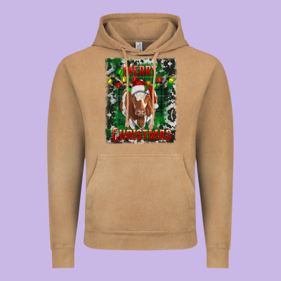 Vintage Hoodie Western Merry Christmas Longhorn Cow