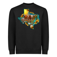 Black Western Texas Map With Longhorn Bull Heavyweight Sweatshirt - RanaPortraitStore