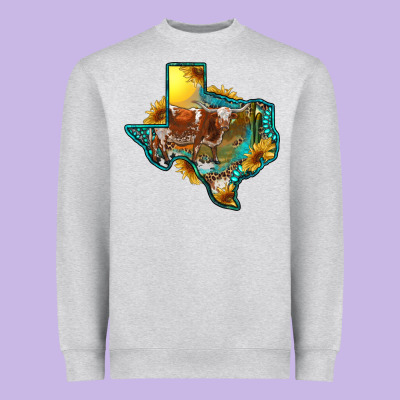 Heavyweight Sweatshirt Western Texas Map With Longhorn Bull