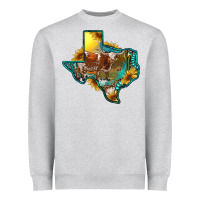 Heather Grey Western Texas Map With Longhorn Bull Heavyweight Sweatshirt - RanaPortraitStore