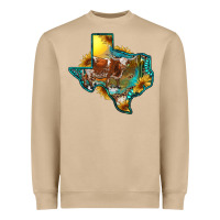 Mushroom Western Texas Map With Longhorn Bull Heavyweight Sweatshirt - RanaPortraitStore