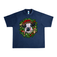Navy heifer cow with Christmas wreath Urban Heavy Tee - RanaPortraitStore