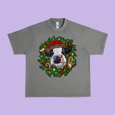 Heifer Cow With Christmas Wreath Urban Heavy Tee Designed By Ranaportraitstore
