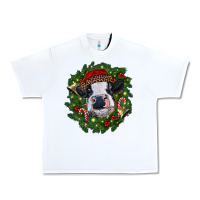 White heifer cow with Christmas wreath Urban Heavy Tee - RanaPortraitStore