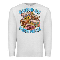 Oatmeal Heather raised on jesus music Premium Sweatshirt - MaliasSmallBusiness