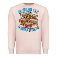 Pale Pink raised on jesus music Premium Sweatshirt - MaliasSmallBusiness