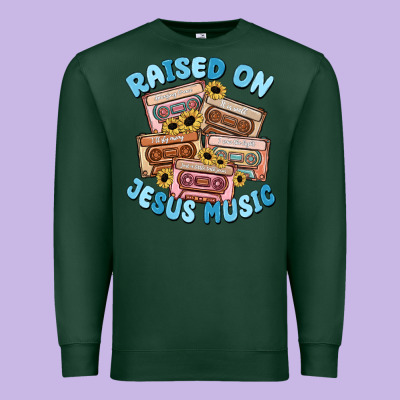 Raised On Jesus Music Premium Sweatshirt Designed By Maliassmallbusiness