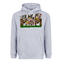 Heather Grey Western Mom With Spotted Pig And Baby Pig Heavyweight Hoodie - LillyAllenDesigns