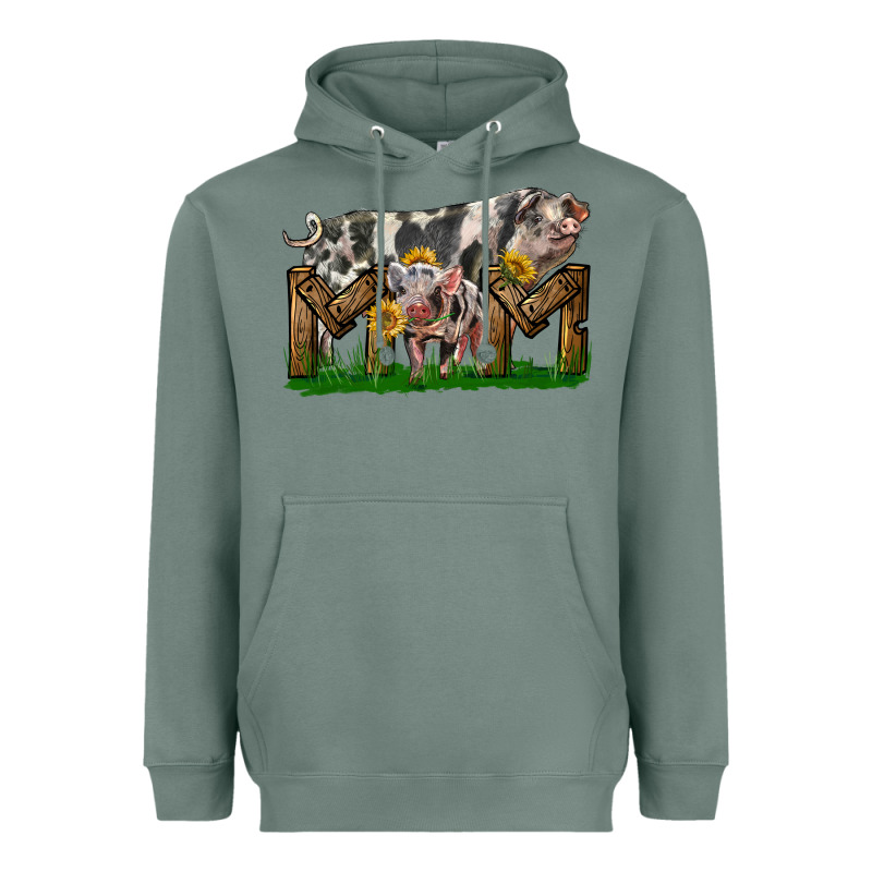 Western Mom With Spotted Pig And Baby Pig Heavyweight Hoodie by LillyAllenDesigns | Teevron