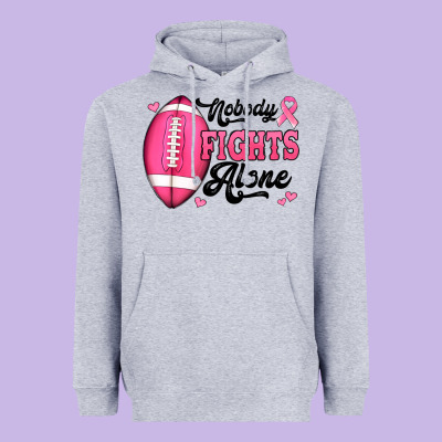 Nobody Fights Alone Pink Football Breast Cancer Awareness Heavyweight Hoodie Designed By Jasminsmagicworld