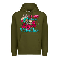 Army Green my cat is my valentine Premium Hoodie - AdoDesignShop