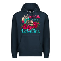 Navy my cat is my valentine Premium Hoodie - AdoDesignShop