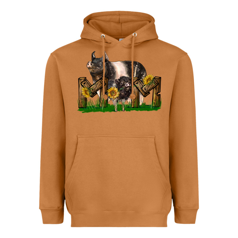 Western Mom With Hampshire Pig And Baby Pig Heavyweight Hoodie by LillyAllenDesigns | Teevron