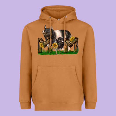 Western Mom With Hampshire Pig And Baby Pig Heavyweight Hoodie Designed By Lillyallendesigns