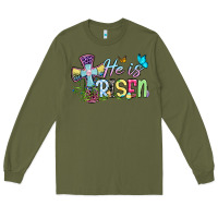 Army Green Easter Day He is risen Long Sleeve Tee - OliviaCreatesArt