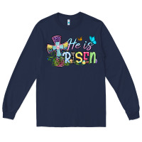 Navy Easter Day He is risen Long Sleeve Tee - OliviaCreatesArt