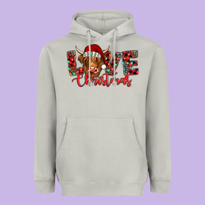 Love Christmas Highland Cow And Turquoise Gemstone Heavyweight Hoodie Designed By Jasminsmagicworld
