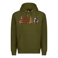 Army Green howdy christmas trees Premium Hoodie - MaliasSmallBusiness